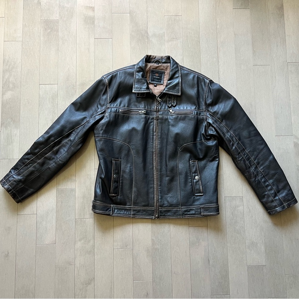 STUDIO - men leather aviator style jacket size L - worn out leather look